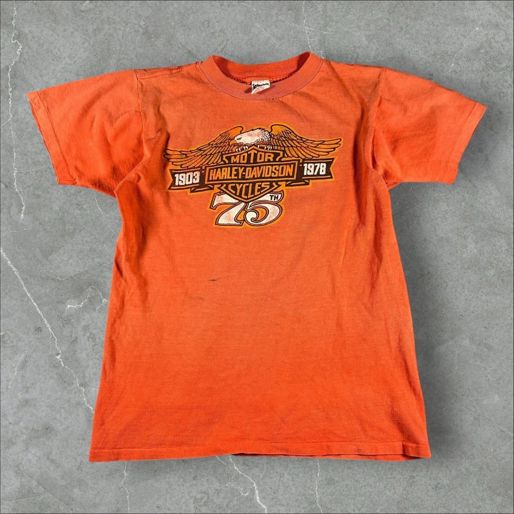 Vintage Harley Davidson Shirt‎ Mens Small Orange 70s 1978 75th Anniversary Rare